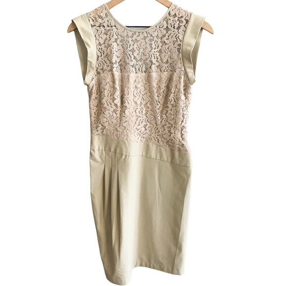 BCBGMAXAZRIA Aimee Dress Taupe Cream Lace Size 4 - Picture 2 of 11